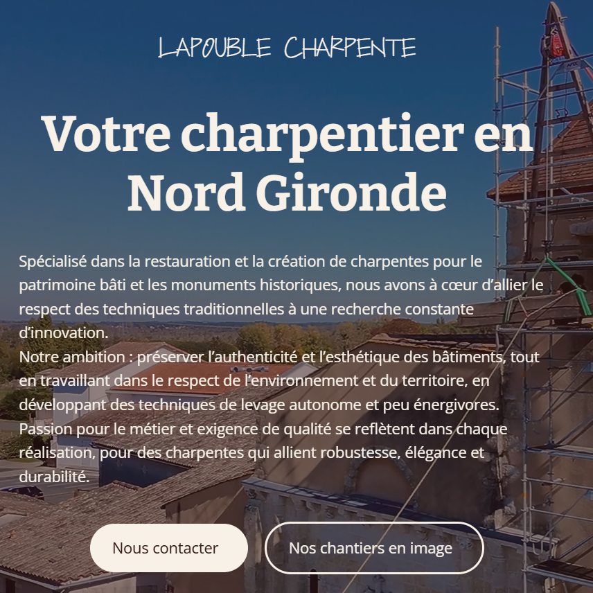 Site charpentier en Gironde créé par Hekat Développement web